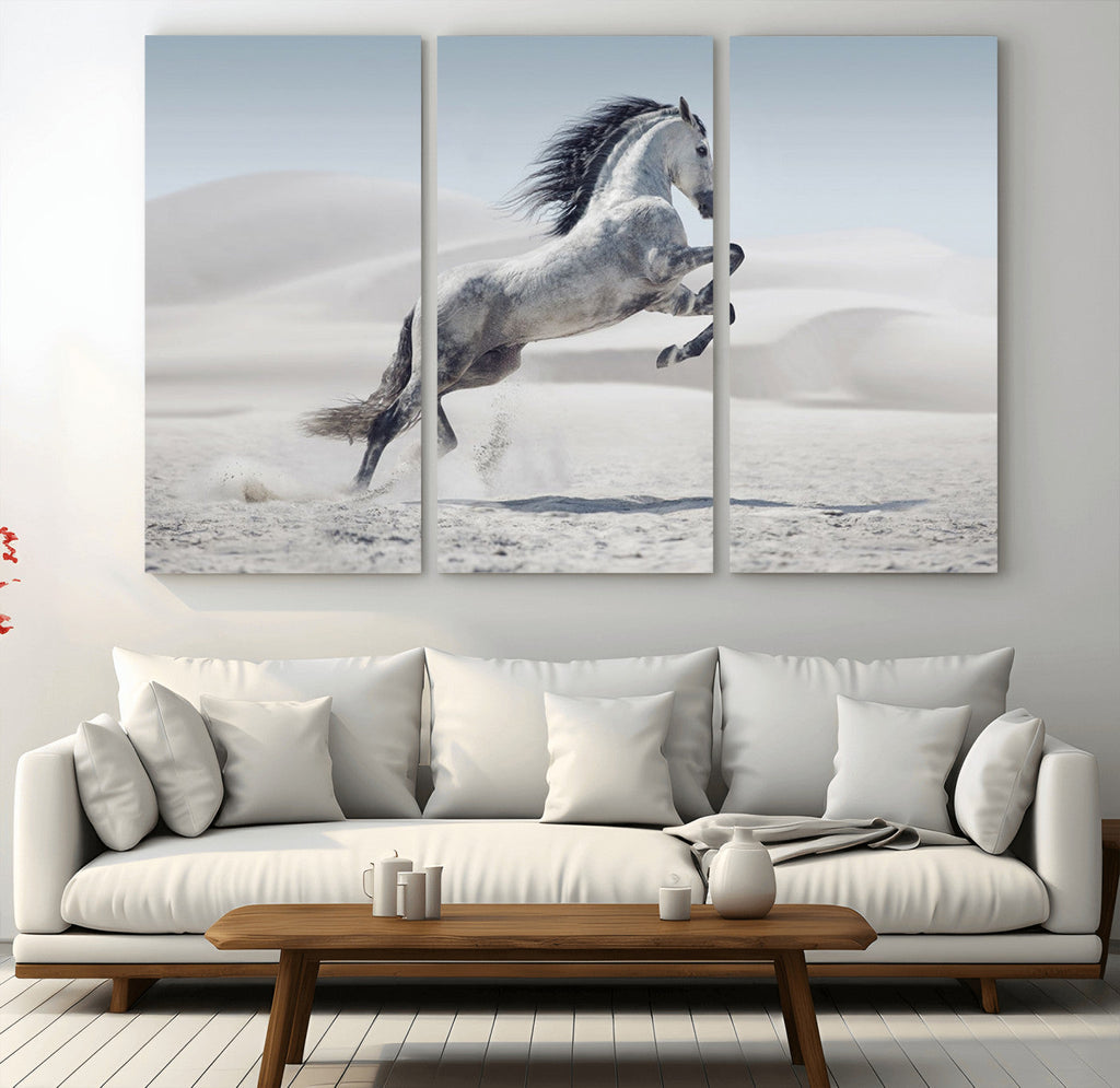 Prancing Horse Desert Large Wall Art Canvas Print, Majestic Horse Animal Artwork