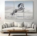 Prancing Horse Desert Large Wall Art Canvas Print, Majestic Horse Animal Artwork