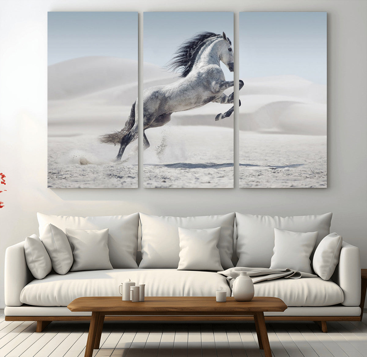 Prancing Horse Desert Large Wall Art Canvas Print, Majestic Horse Animal Artwork