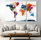Bold Colorful World Map Canvas Print | Detailed Map of the World Wall Art