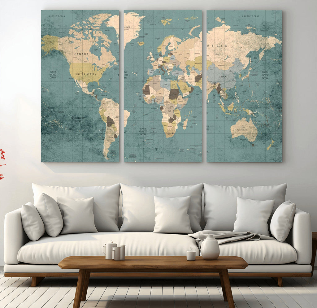 Classic World Map Canvas Print | Framed Vintage Map Wall Art