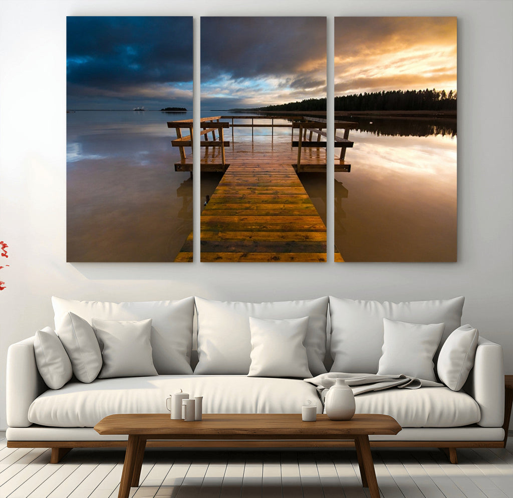 Serene Lake Pier at Sunset Canvas Print | Landscape Wall Art | Ready to Hang