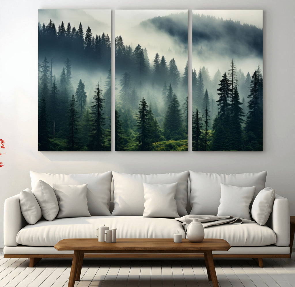Captivating Misty Forest Wall Art, Foggy and Serene Atmosphere Canvas Print