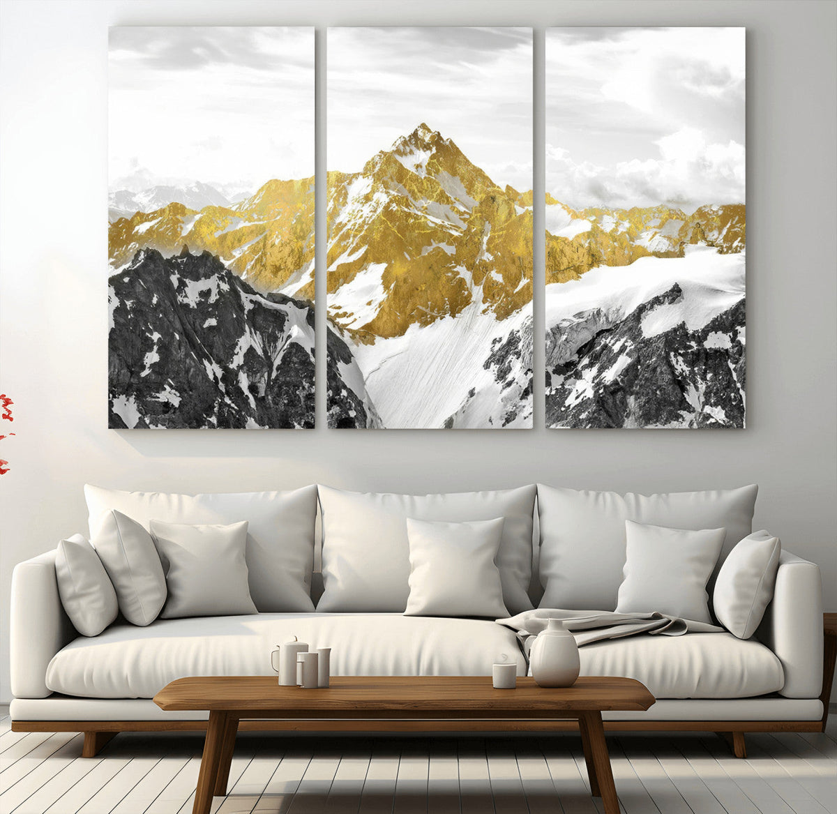 Gold Abstract Mountains Wall Art Print on Canvas, Nature Wall Art Print