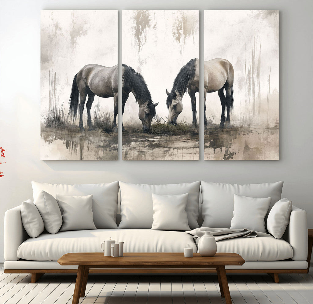 Chinese Ink Style Vintage Horses Wall Art Canvas Print