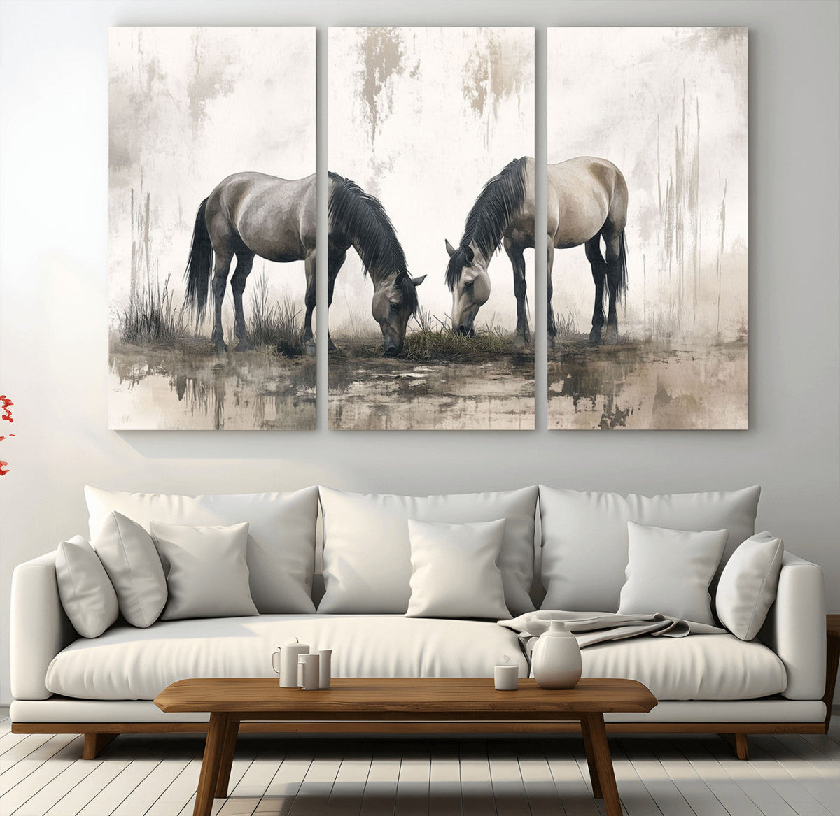 Chinese Ink Style Vintage Horses Wall Art Canvas Print