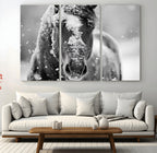 Black and White Horse Winter Wall Art, Ready to Hang
