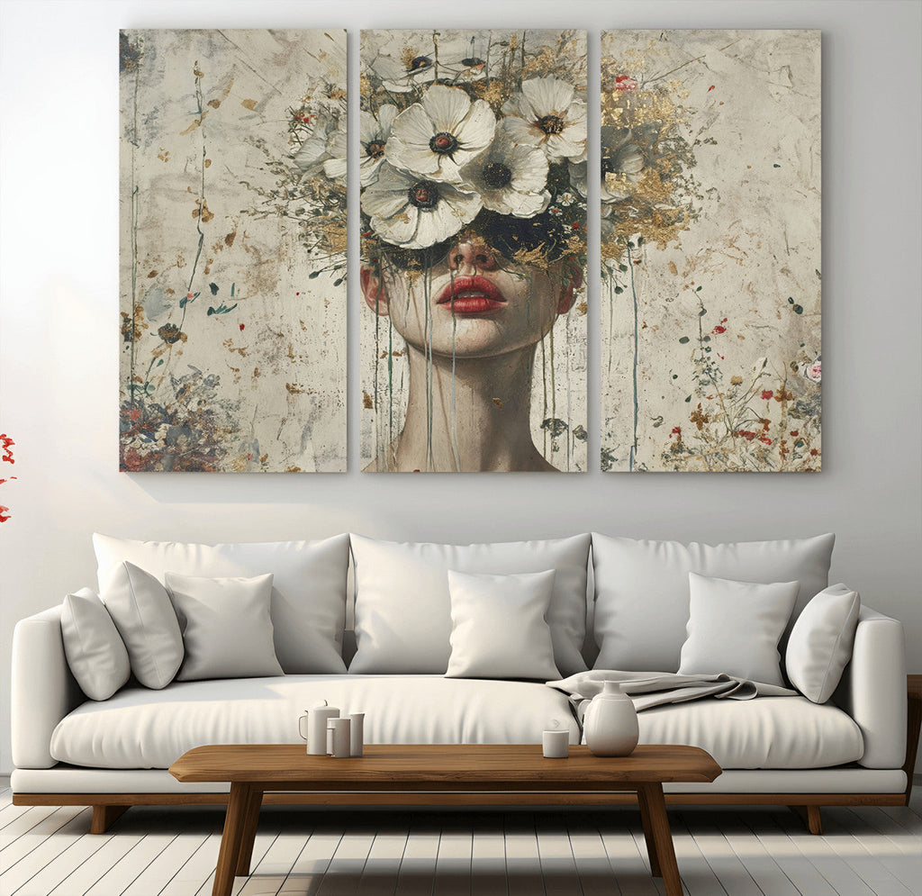 Abstract Floral Women Pastel Wall Art Canvas Print