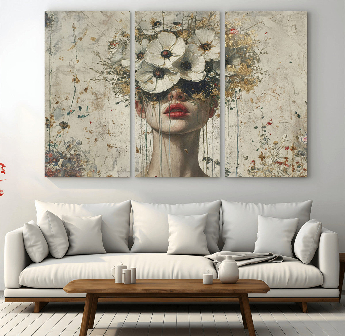 Abstract Floral Women Pastel Wall Art Canvas Print