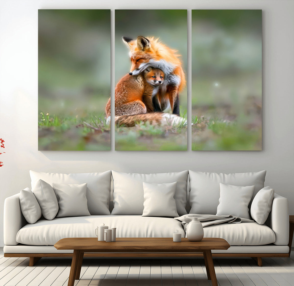 Heartwarming Fox and Baby Cub Wall Art | Canvas Print of Foxes in Nature