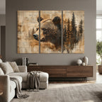 Rustic Grizzly Bear Wall Art, Abstract Grizzly 399 Bear Canvas Print, Woodland Wildlife
