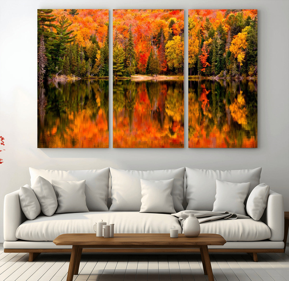 Forest Reflection Art | Autumn Forest Reflection Wall Art | Triptych Canvas Print