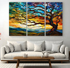Vibrant Mosaic Tree of Life Wall Art, Stained Glass Style Canvas Print