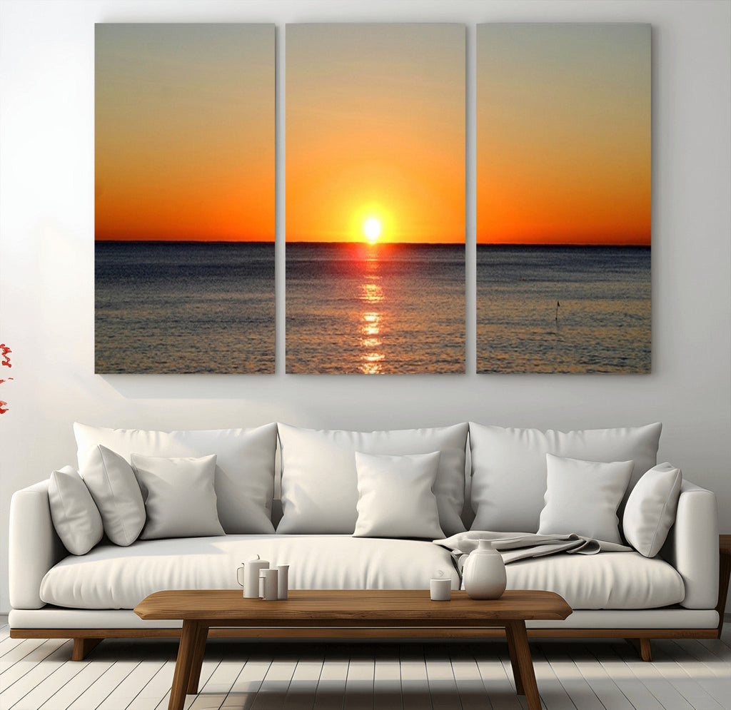Golden Horizon Sunset Over Ocean Wall Art Canvas Print | Tropical Beach Canvas
