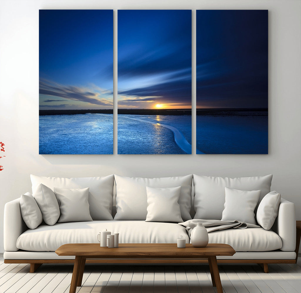 Blue Sunset Ocean Canvas Wall Art Print | Serene Coastal Horizon