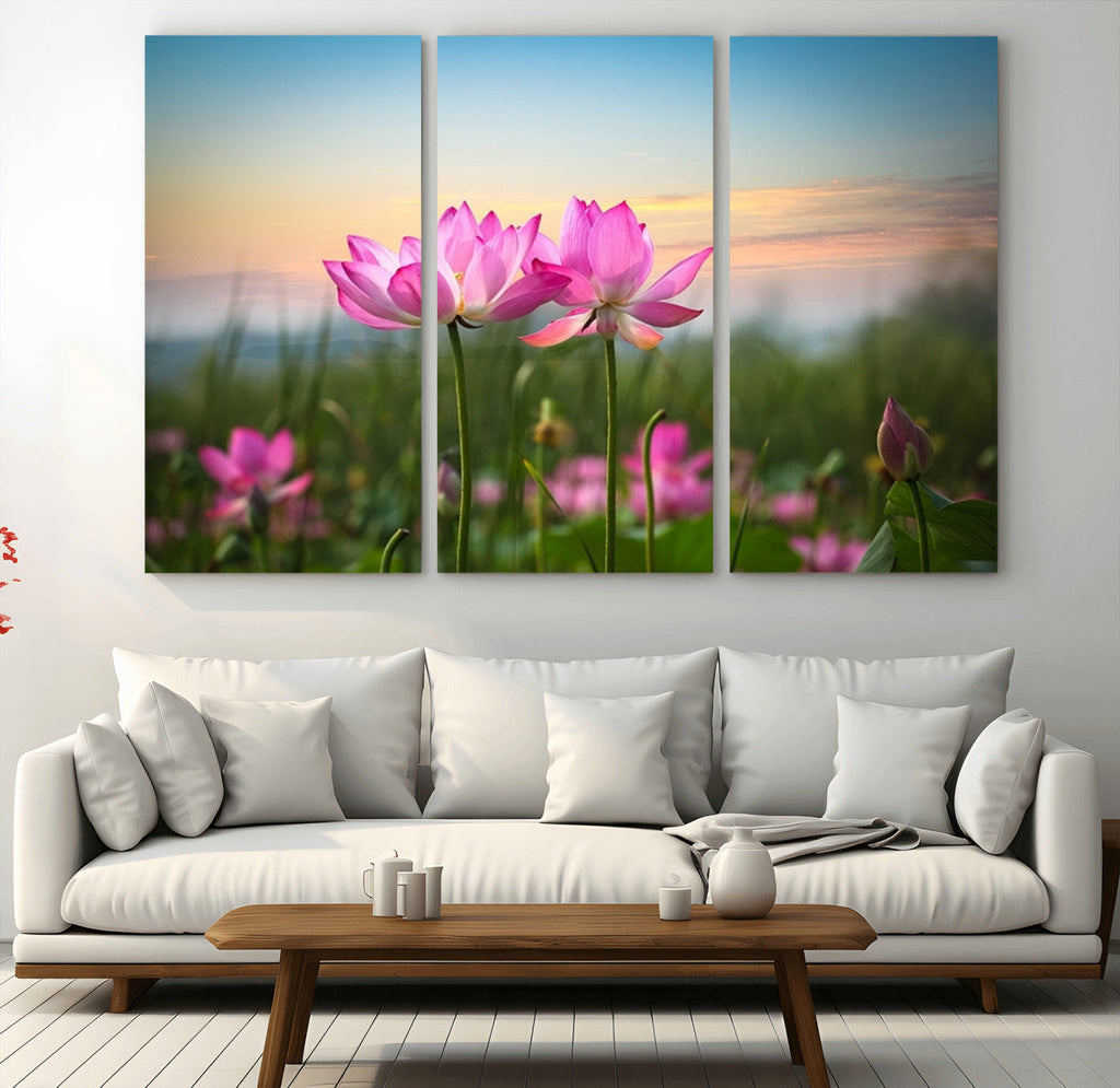 Pink Flower on the Mountain Canvas Print, Framed Pink Flower Canvas Wall Art
