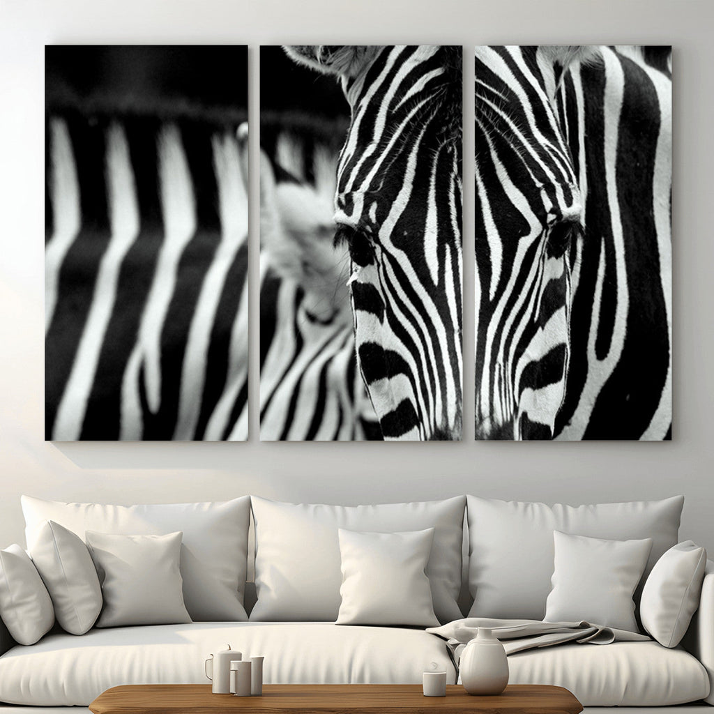 Zebra Wall Art | Zebra Close Up Canvas Print | Framed Black and White Wildlife
