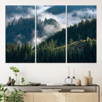 Misty Forest Wall Art Canvas Print | Pine Hills with Foggy Trees