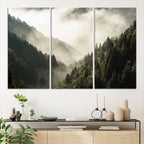Misty Valley Wall Art: Foggy Forest Canvas Print