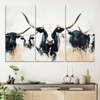 Texas Longhorn Wall Art Canvas Print | Majestic Horned Bull in Black and White