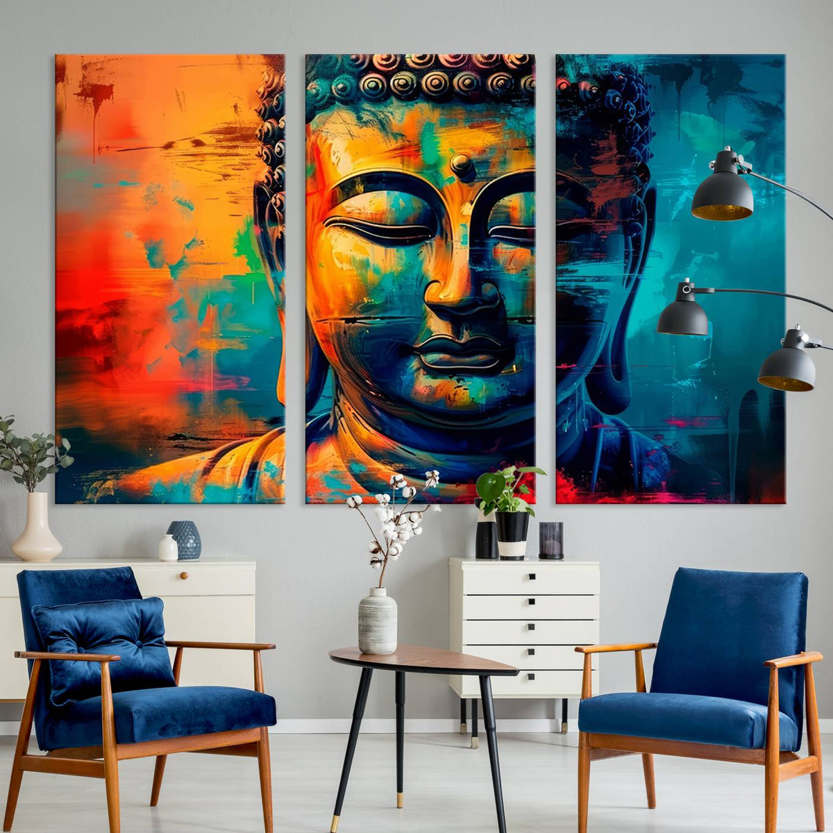 Colorful Buddha Wall Art | Framed Abstract Portrait Canvas