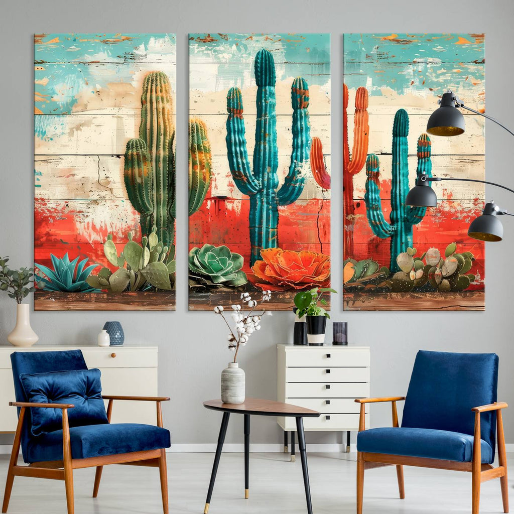 Colorful Cacti Wall Art | Framed Vibrant Succulent Canvas