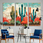 Colorful Cacti Wall Art | Framed Vibrant Succulent Canvas