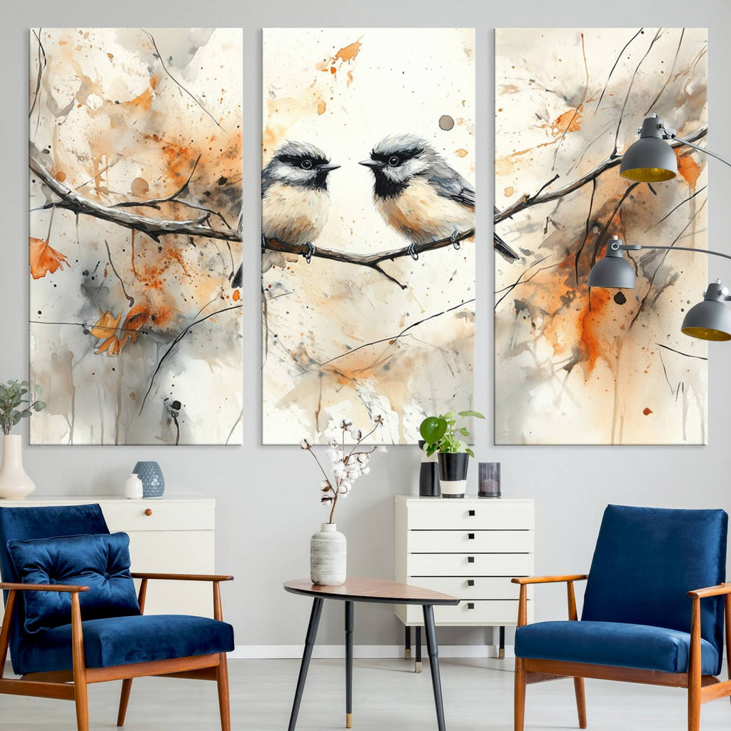 Beautiful Birds Wall Art | Framed Watercolor Branch Canvas