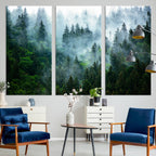 Misty Forest Wall Art Canvas Print | Framed Foggy Mountain Landscape