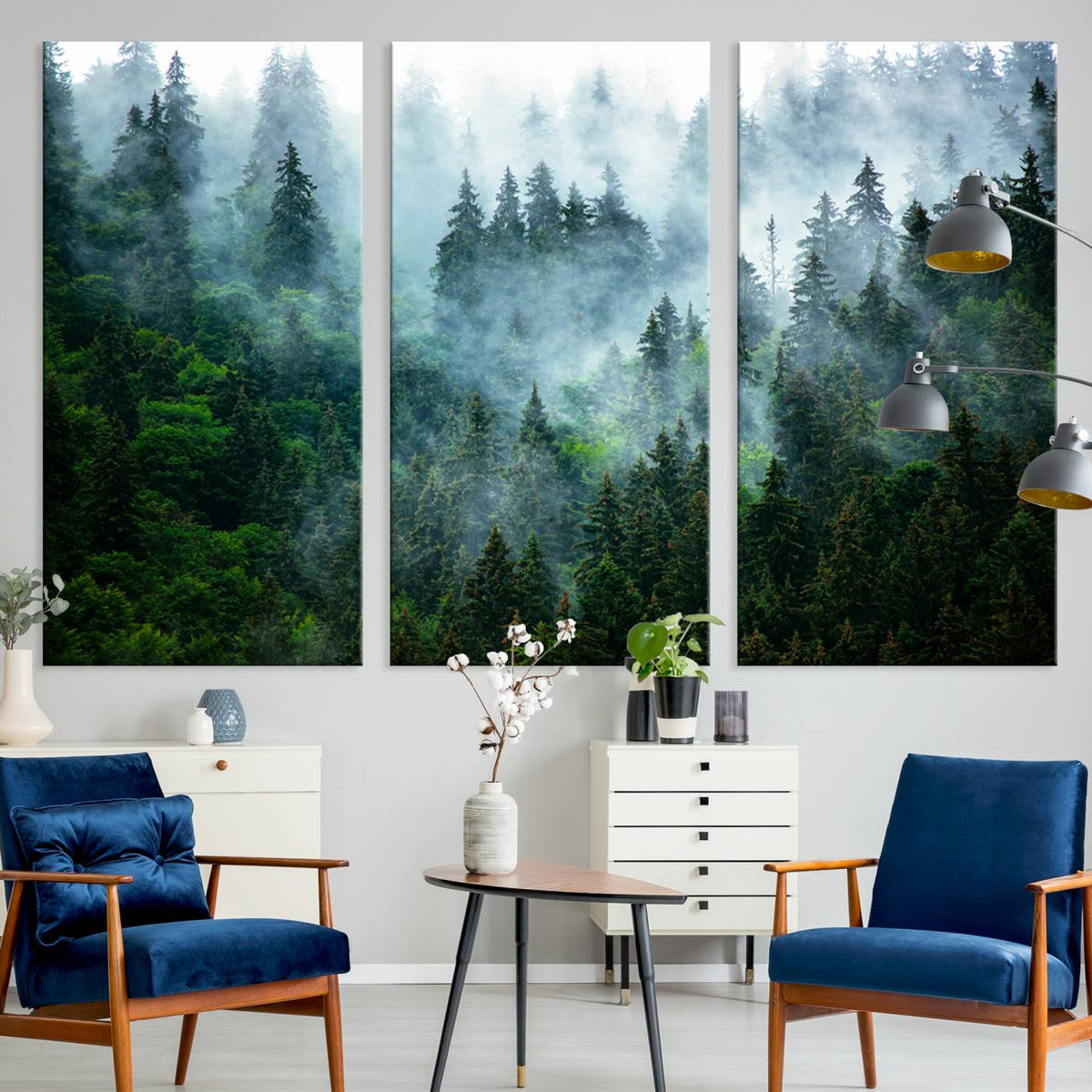 Misty Forest Wall Art Canvas Print | Framed Foggy Mountain Landscape
