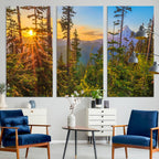 Forest Sunset Wall Art Canvas Print | Green Pines in Golden Light