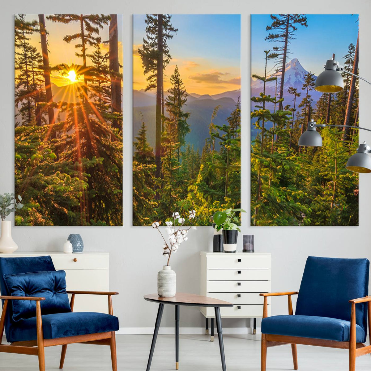 Forest Sunset Wall Art Canvas Print | Green Pines in Golden Light