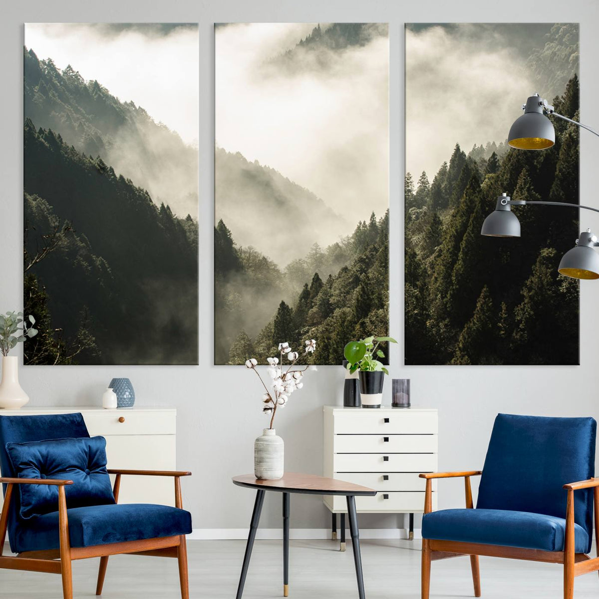 Misty Valley Wall Art Canvas Print | Foggy Forest and Pine Trees