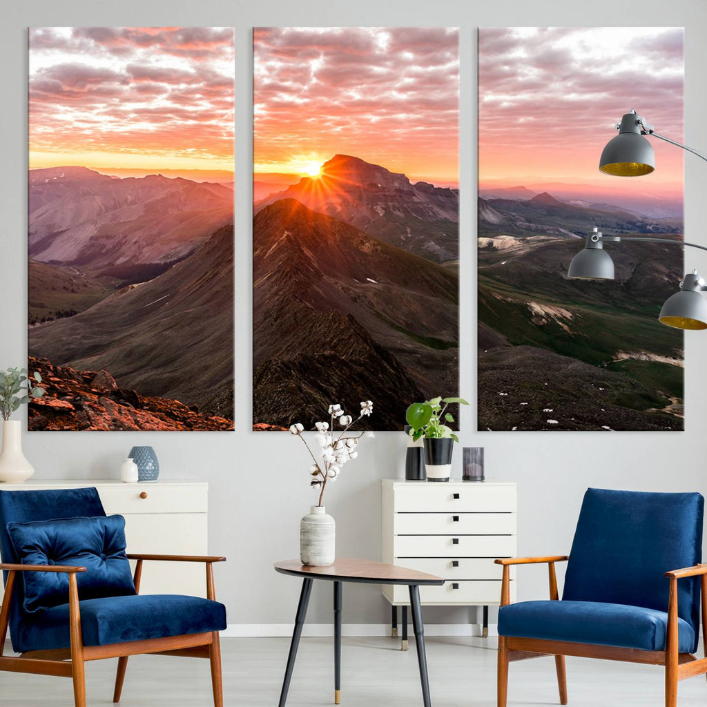Mountain Sunrise Wall Art Canvas Print | Alpine Ridge Morning Light