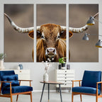 Texas Longhorn Wall Art Canvas Print | Rustic Brown Bull Western Decor