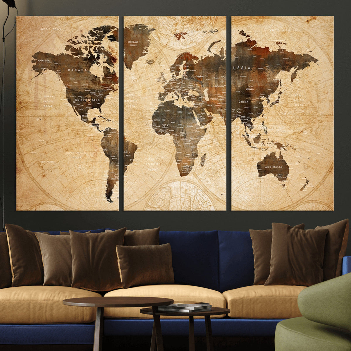 Push Pin World Map Canvas Print | Framed Travel Tracker Wall Art