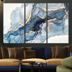 Blue Abstract Canvas Wall Art Print | Fluid Marble Effect Abstract Art
