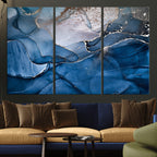 Navy Blue Canvas Art Abstract Print | Elegant Triptych Modern Art