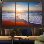 Tropical Ocean Sunset Wall Art Canvas Print, Golden Beach Horizon, Coastal Island Decor