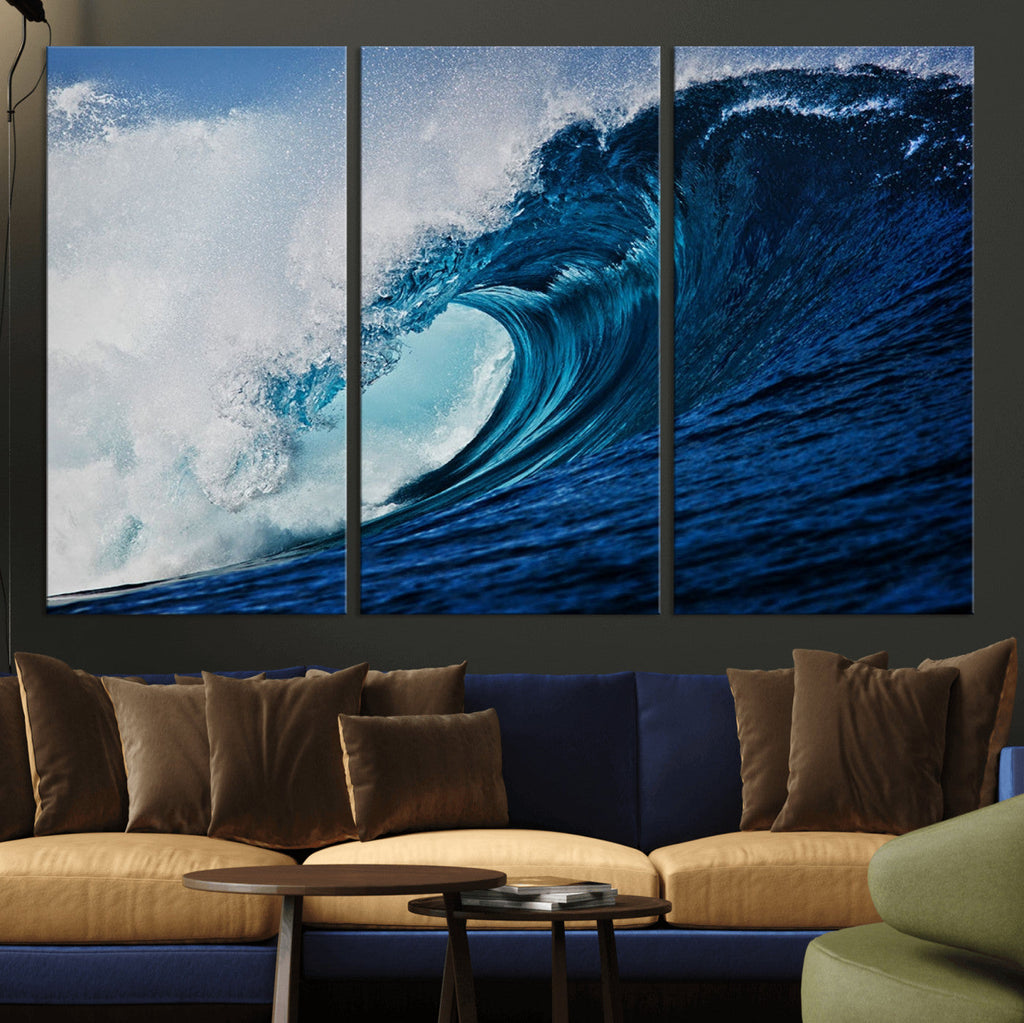 Ocean Wave at Sunset Canvas Art, Large Wall Print of Vibrant Water Waves