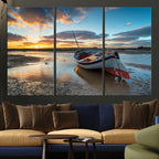 Small Boat At The Beach Sunset Wall Art, Boat Sunset Wall Art Canvas Print