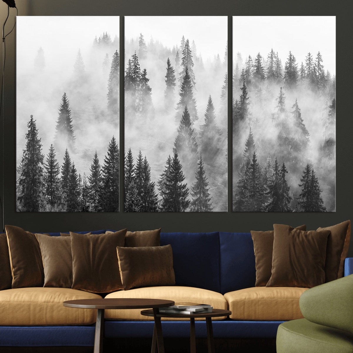 Forest Wall Art Print | Foggy Pine Forest Canvas Wall Art, Black and White Nature Decor