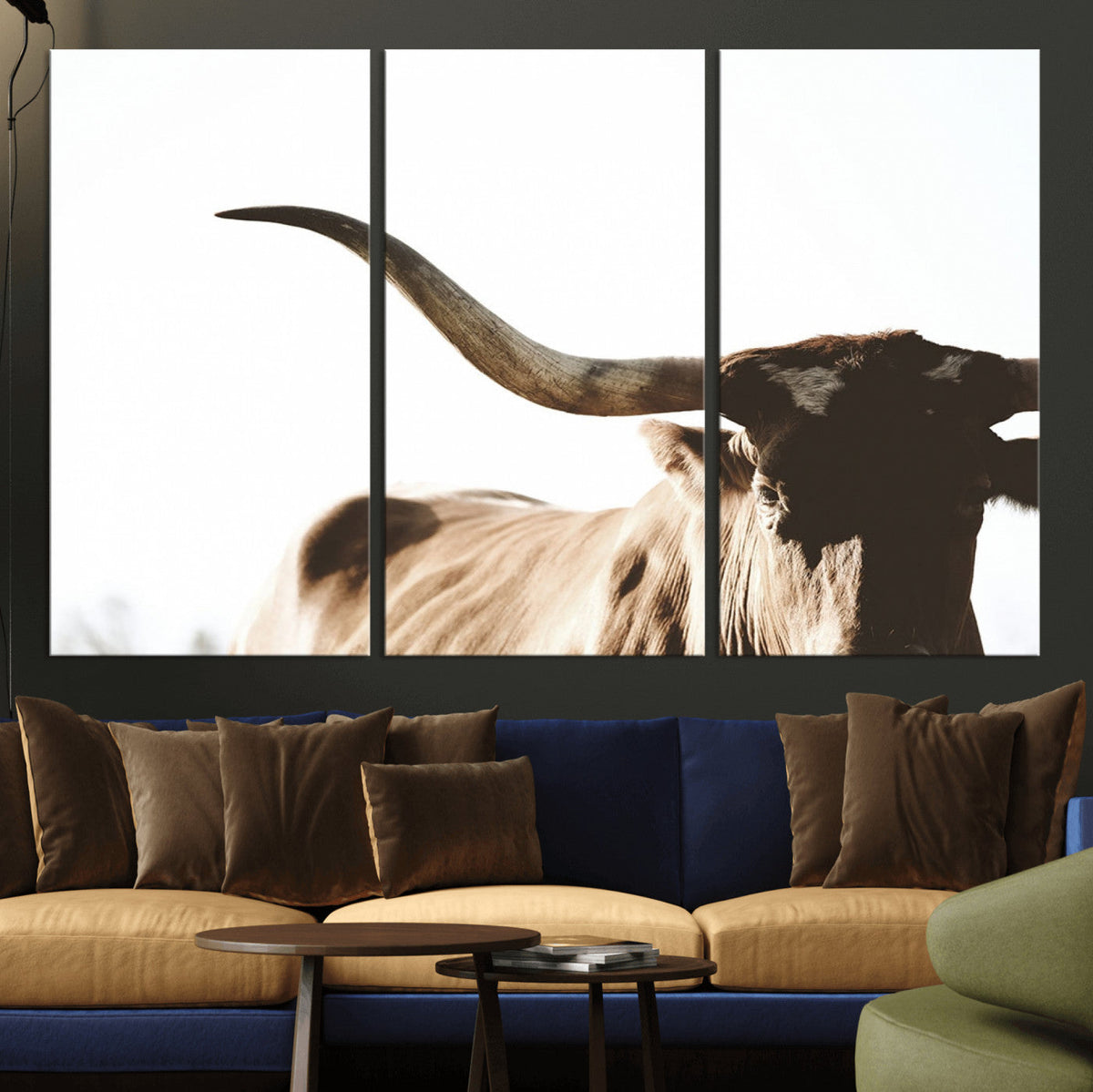 Texas Longhorn Wall Art Canvas Print, 3-Panel