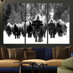 Bison Herd in Snow Wall Art Canvas Print | Rustic Western Bison Wall Art for Living Room and Farmhouse Decor