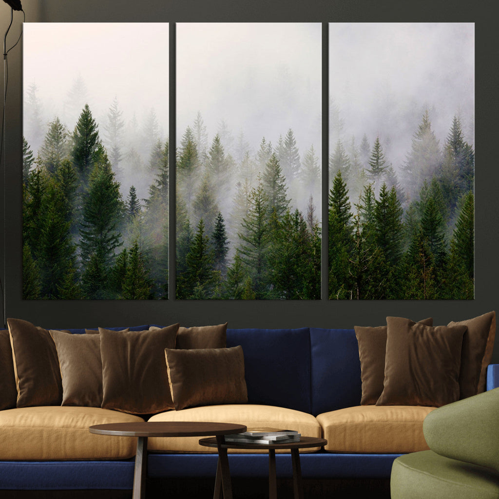 Forest Wall Art Canvas Print | Foggy Forest Wall Art | Pine Wood Forest Print