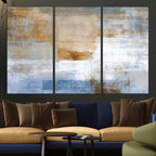 Blue Multi Panel Abstract Wall Art Canvas, Abstract Blue and Gold Canvas Print