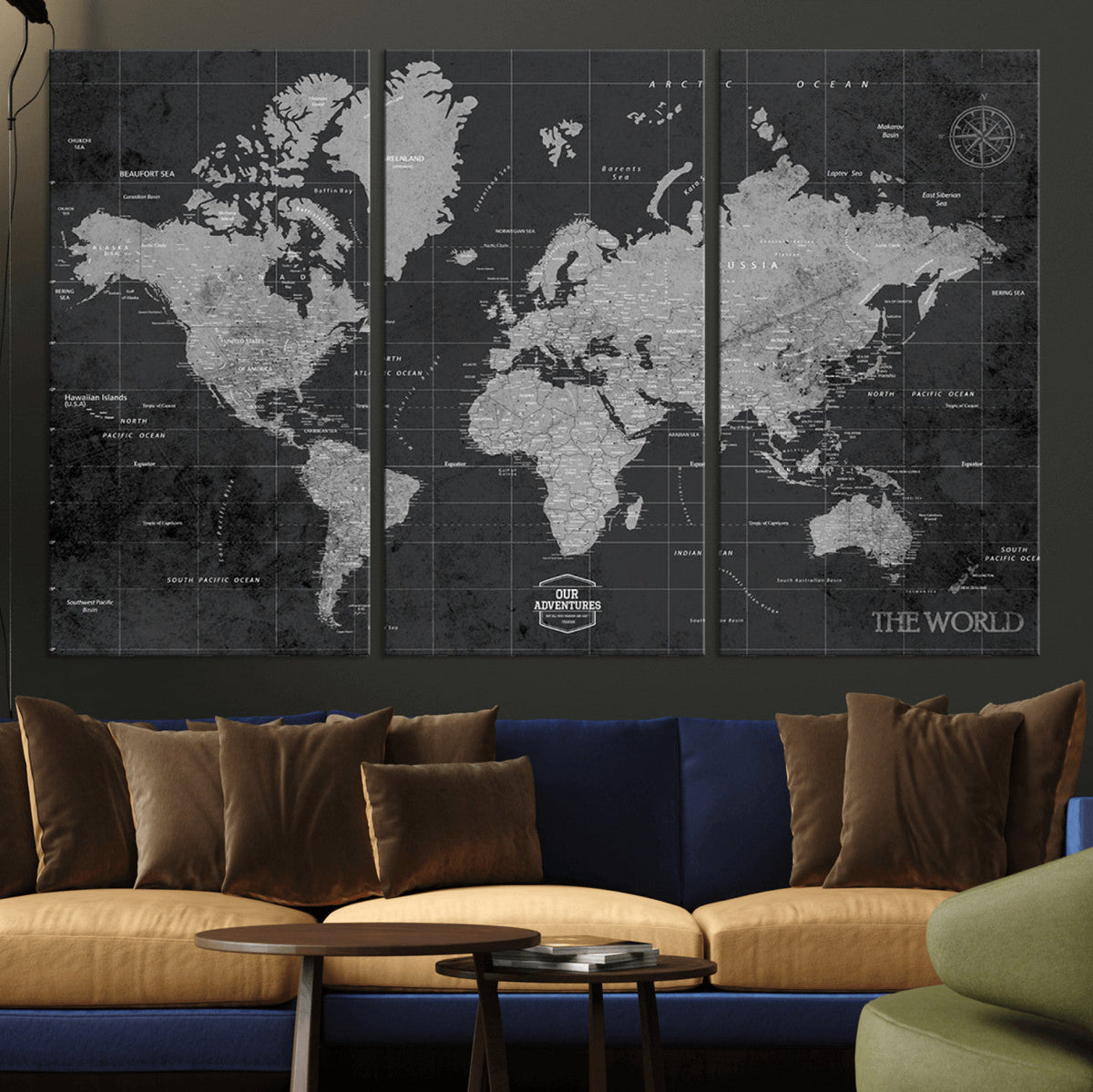 World Map Canvas Print, Detailed Map of the World Wall Art for Home or Office