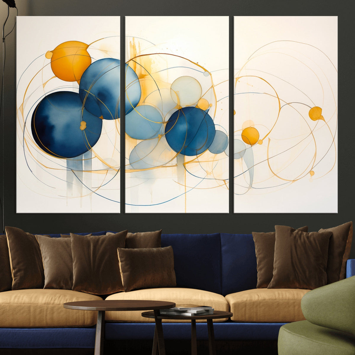 Geometric Blue Orange Abstract Wall Art Canvas, Geometric Blue Orange Canvas Print