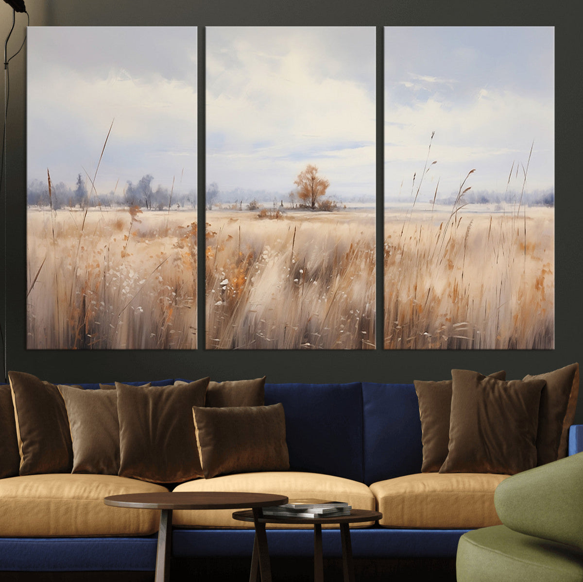 Golden Fields Wall Art Print Canvas | Serene Minimalist Landscape for Farmhouse Decor
