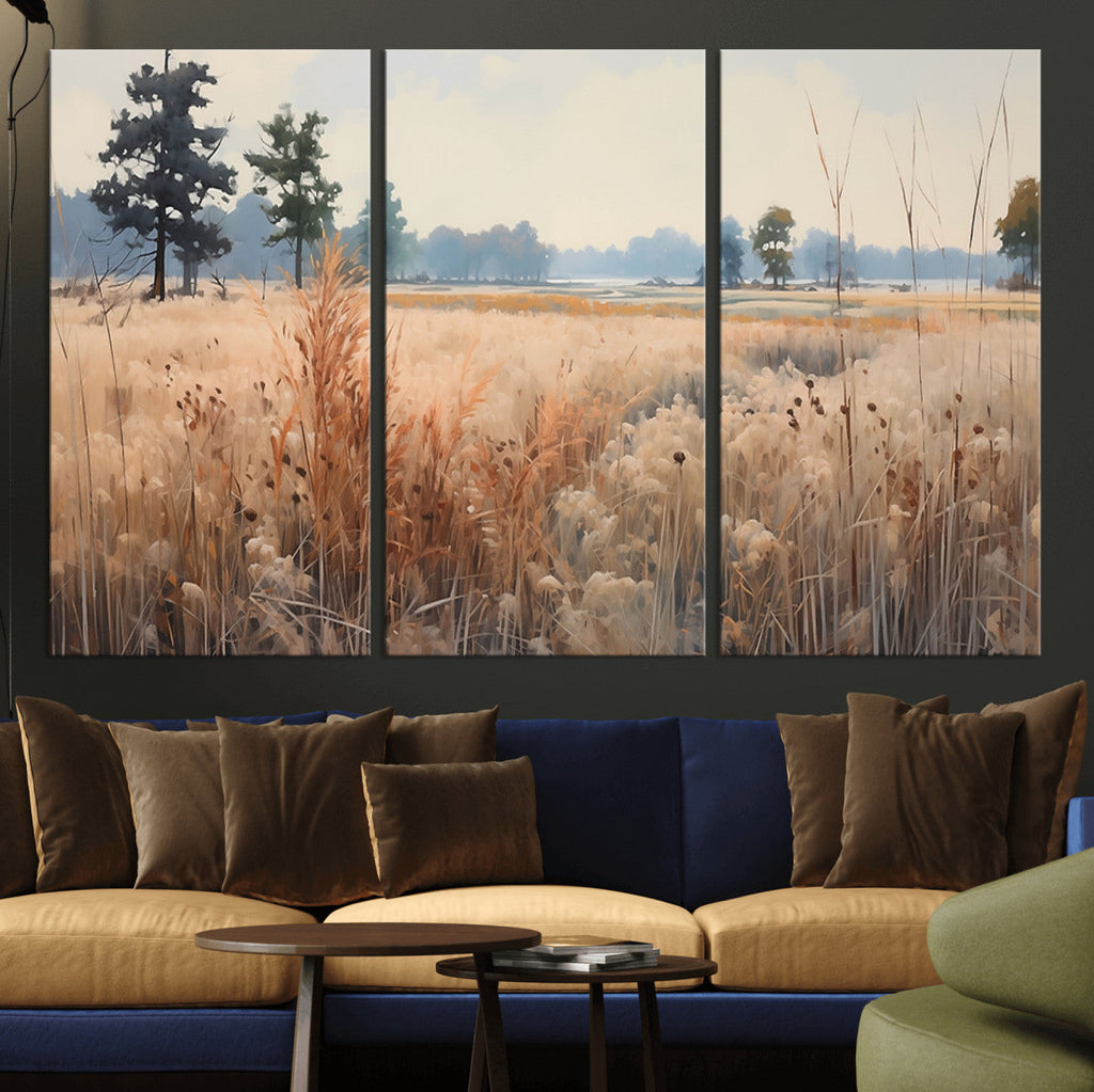 Golden Fields Canvas Wall Art Print | Serene Minimalist Landscape for Modern Decor